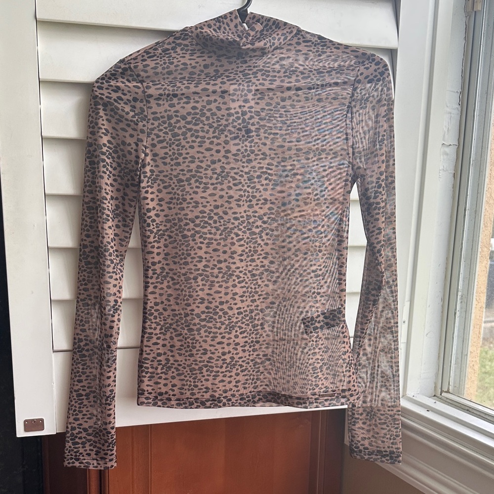 BEBE Mock Neck Mesh Top